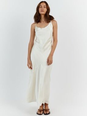 DISSH FLETCHER CREAM SILK ASYM LONG DRESS